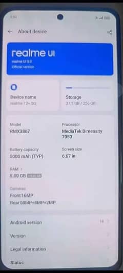 Realme 12+  10 by 10 condition 9 mah warranty Baki hy