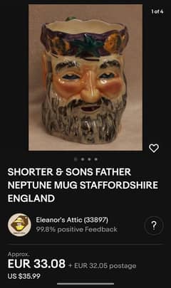 FATHER NEPTUNE MUG STAFFORDSHIRE ENGLAND, SHORTER & SONS (original)