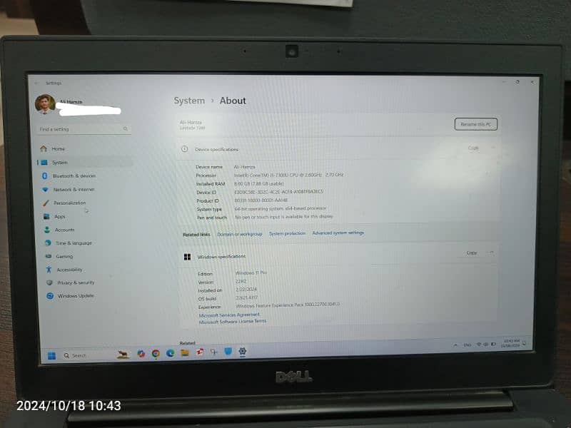 Dell Laptop Latitude 7280 i5 7th generation 8GB 256GB SSD 2