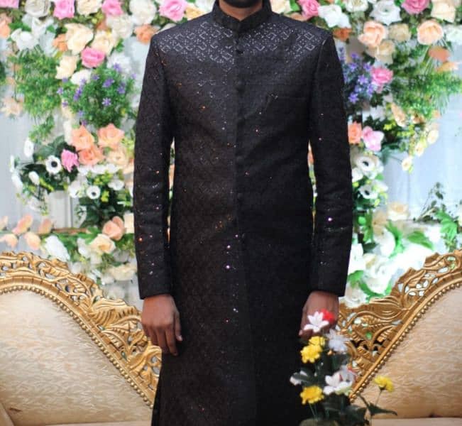 black new look sherwani in new condition 0