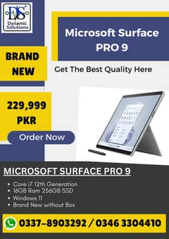 Microsoft Surface Pro 9 Core i7 12th Generation 16GB RAM 256GB SSD Li