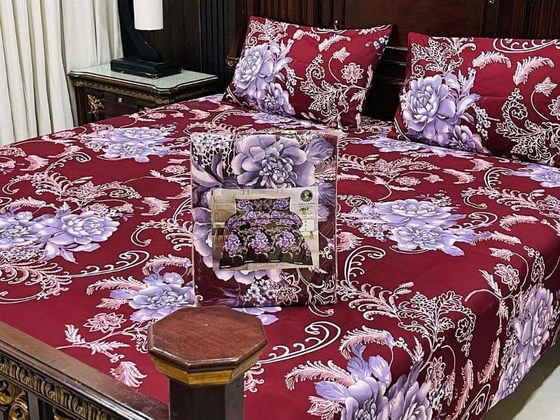 3pcs cotton printed double bed sheet. 0