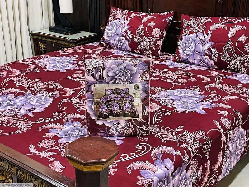 3pcs cotton printed double bed sheet. 1