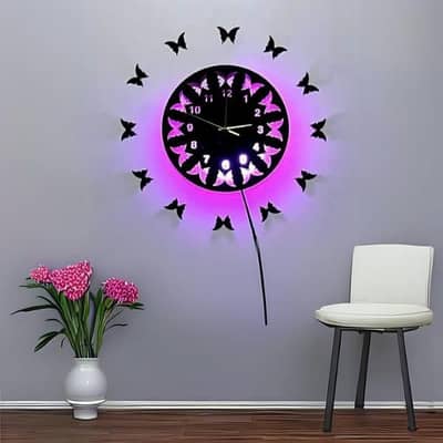 butterfly design sticker wall clock with light