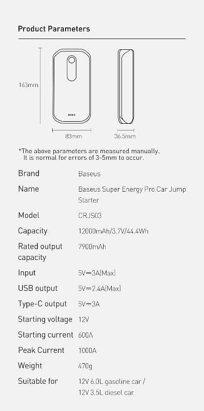 Jump Starter to ignite a cold car engine or weak car battery instantly 5