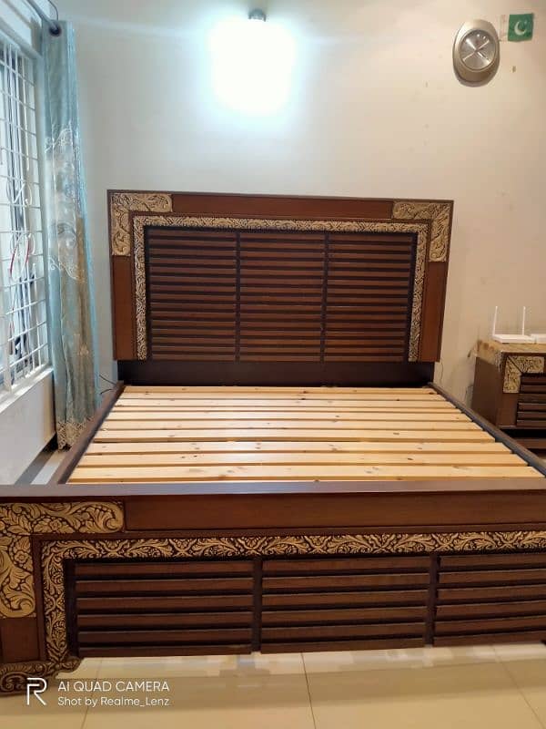 Brown clr King sized Bed with Two side Tables in good condition 1