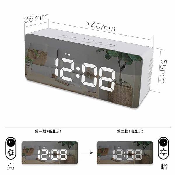 Modern Light Luxury Children's  Mirror Led Digital Display Alarm Clock 2