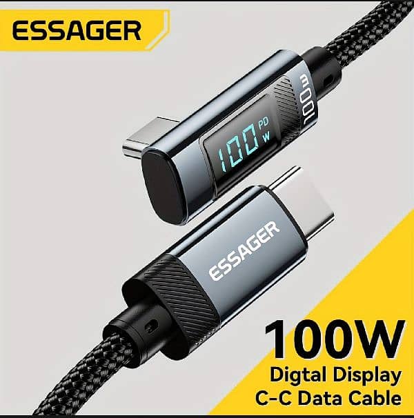 Essager 30W Charger with Essager Breaded 90° 100W Digital Meter Cable 3