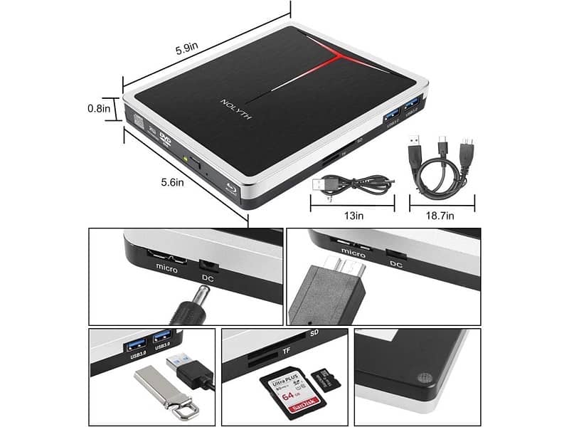 External Blu Ray Drive Portable CD DVD 9