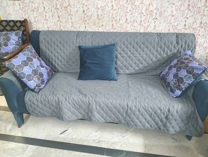 Blue suede sofa for sale like new 1