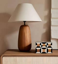 2 Hand Crafted Wooden Side Table Lamps (PAIR)