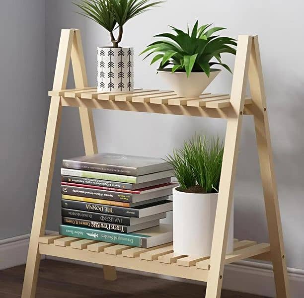 Wooden Plants stand 2 Tier foldable flowers pot display shelf rack 0