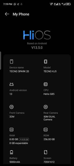 Tecno spark 20 8+8 Ram 256 memory