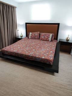 Bed set for sale with side tables, dressing and mattress.