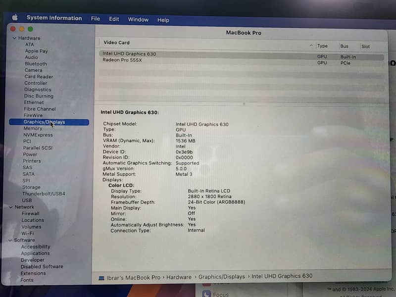 Macbook Pro 2018 15 inch, 4gb Dedicated Graphic Card, Core i7,16gb ram 8