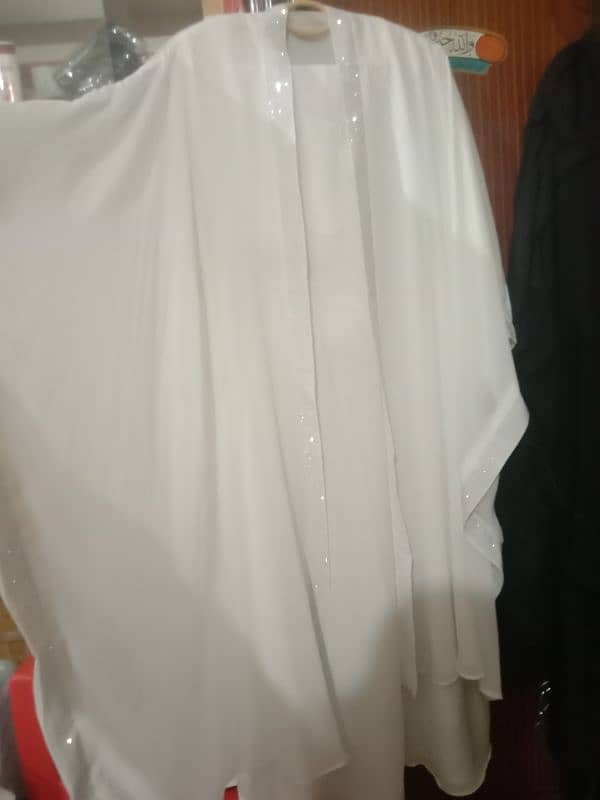 haleema style white long frill abaya large size 3 pieces 4