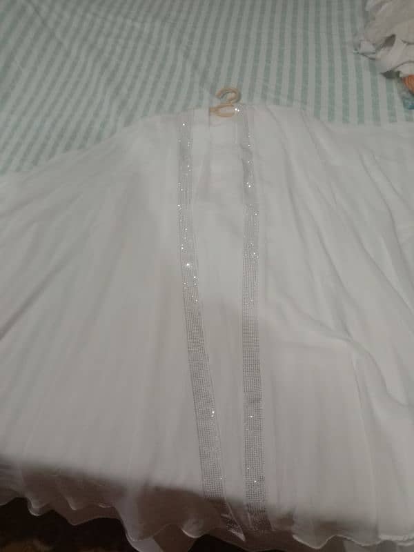 haleema style white long frill abaya large size 3 pieces 6