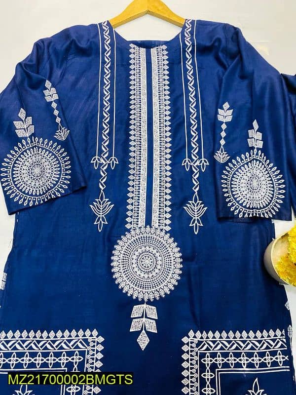 2 pcs block print women's stitched linen suit. Free Delivery 1