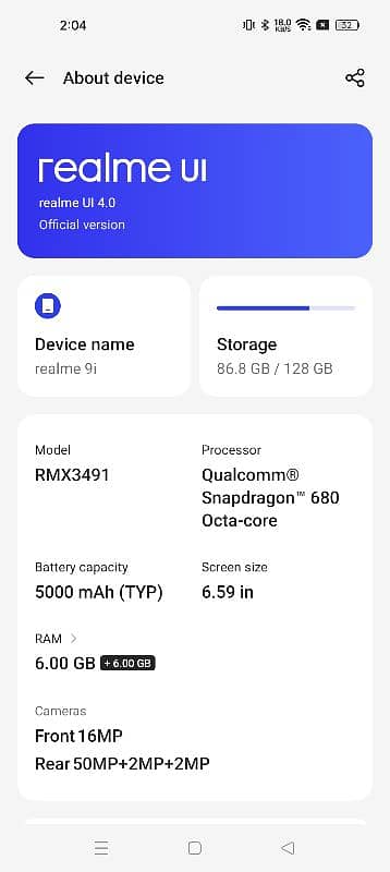 Realme 9i 6+6 Ram & 128 GB Rom 9