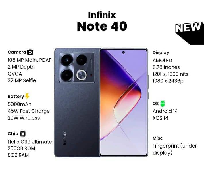 INFINIX. NOTE 40 16/256 BOX PACK. OFFICIAL ALL. COLORS. AVAILABLE 0