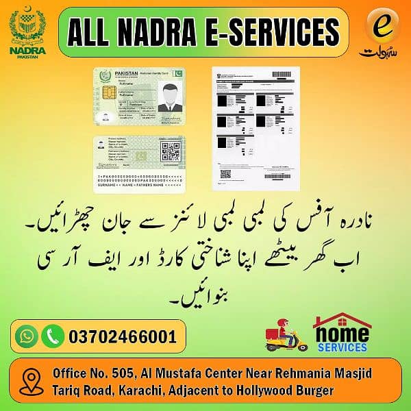 All Nadra E-sahulat Available N. i. c Renewal,Frc, Passport renewal 1