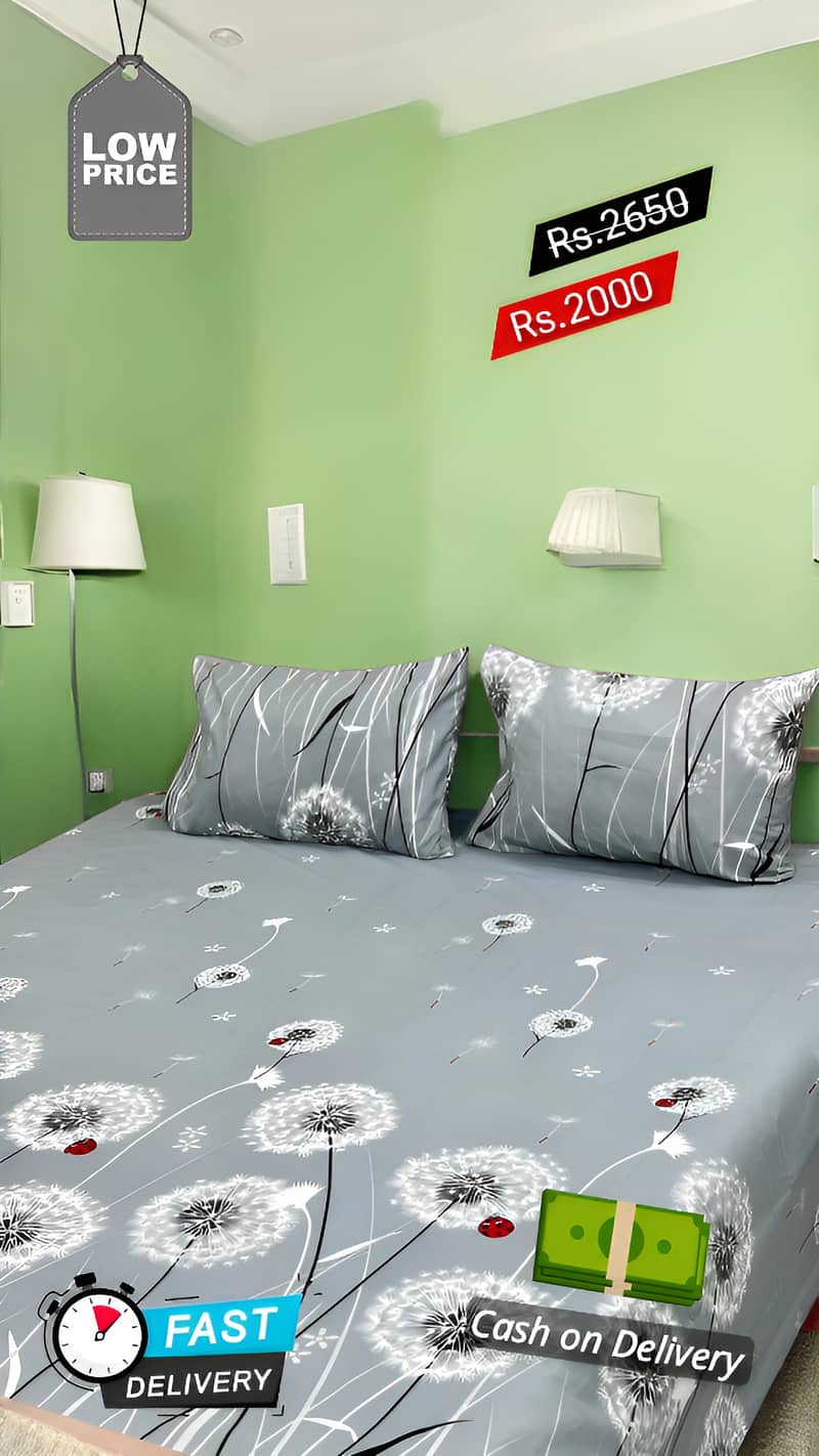 3 Pcs Cotton Printed Double Bedsheet 1