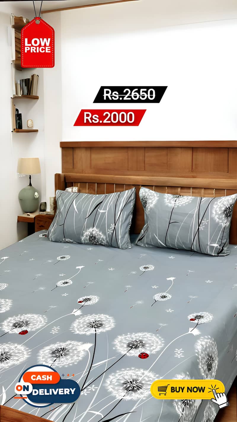 3 Pcs Cotton Printed Double Bedsheet 2