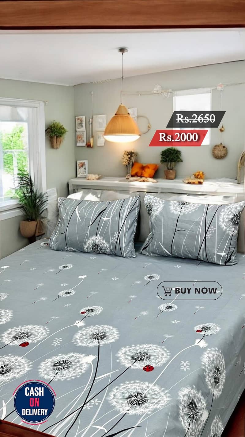 3 Pcs Cotton Printed Double Bedsheet 3