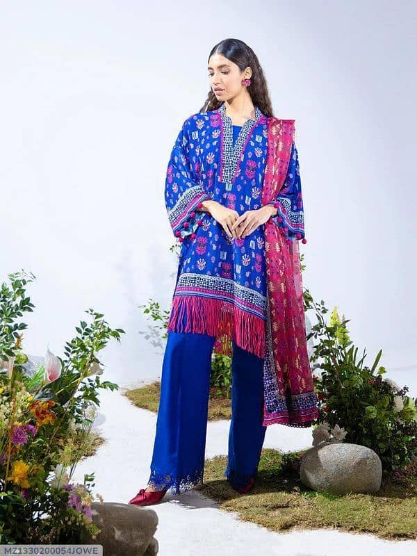 3 PC'S Women unstitched silk printed suit 1