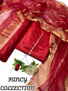 3PCs khatan silk with organza dupatta