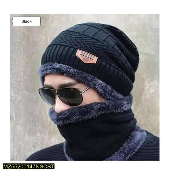 beanie wool cap with neck warmer 2