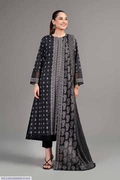 3 pcs women unstitched Lawn printed suit