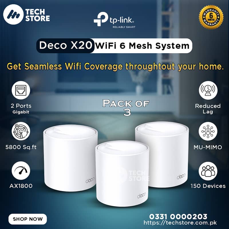 TP-Link Deco X20 AX1800 Whole Home Mesh Wi-Fi 6 Pack of 3 (With Box) 0