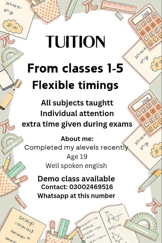 tuition available in g13/2 0