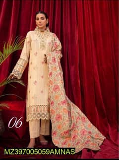 3 PC Woman Unstitched Silk karandi Suit