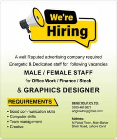 Graphic Designer, Finance Officer & Office Staff