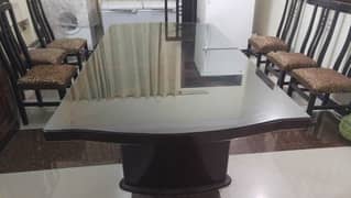 Stylish 8-Person Table with Removable Legs & Glass Top-Great Condition