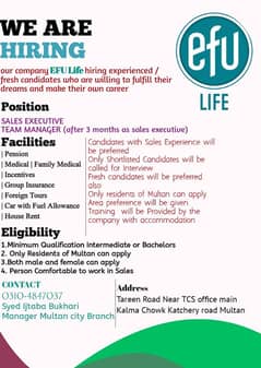 Join EFU life As a Sales Executive Make your Own Career