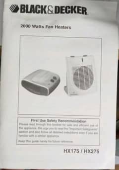 Air electric heater 2000 watt (black and decker) slightly used