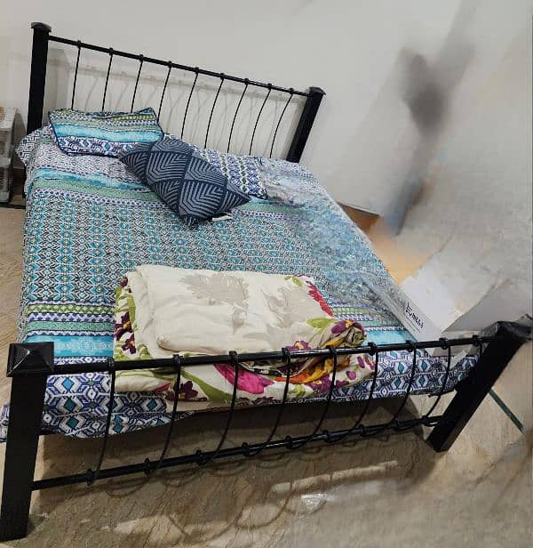 Full Size Double Iron Bed with side tables without mattress 0