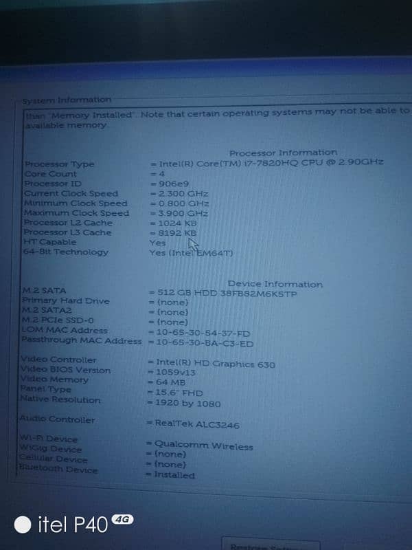 Dell Latitude 5580 Core i7 7th gen with HQ processor. 3