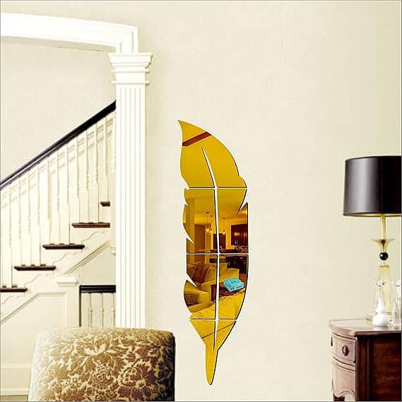 Mirror Acrylic Feather Wall Leaf Mirror Reflection Room Decor 1