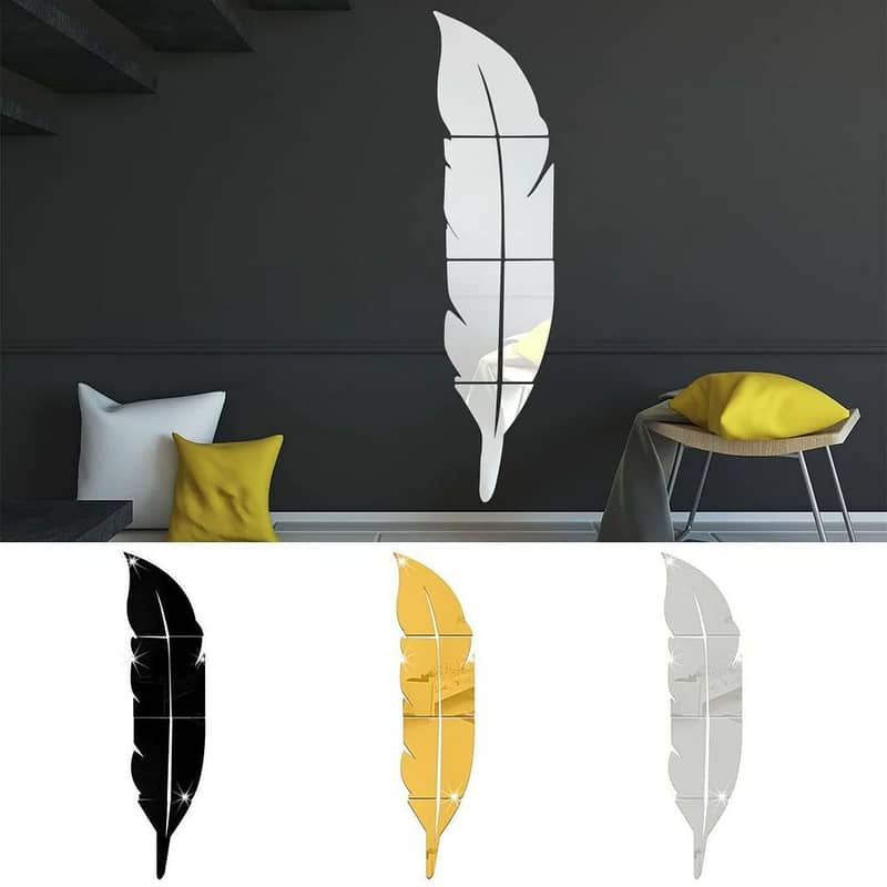 Mirror Acrylic Feather Wall Leaf Mirror Reflection Room Decor 4