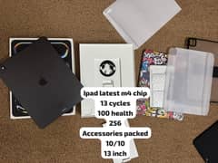 Ipad latest m4 chip 13 cycles 100 health 256 Accessories packed 10/10