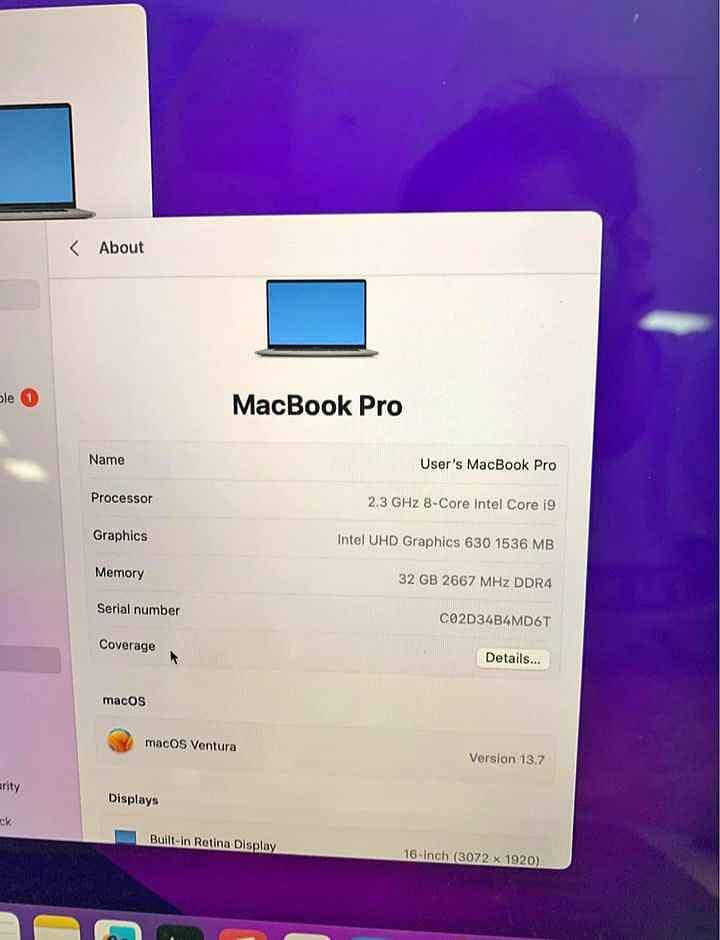 Apple MacBook pro 2019 (A2141) 15.4 inch Retina Dispaly Intel Core i7 2