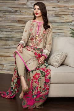 3 Pcs Women's Unstitched Dhanak Embroidered Suit