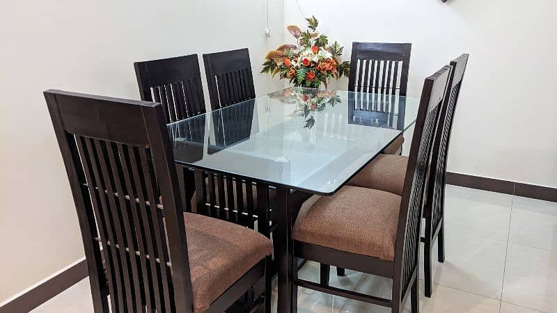 Double Glass Glazed Dining Table with 6 Chairs 0