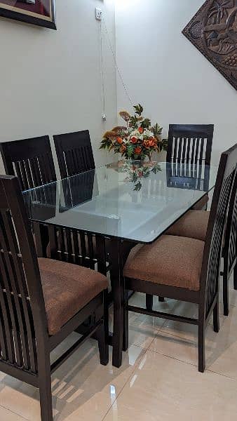 Double Glass Glazed Dining Table with 6 Chairs 1