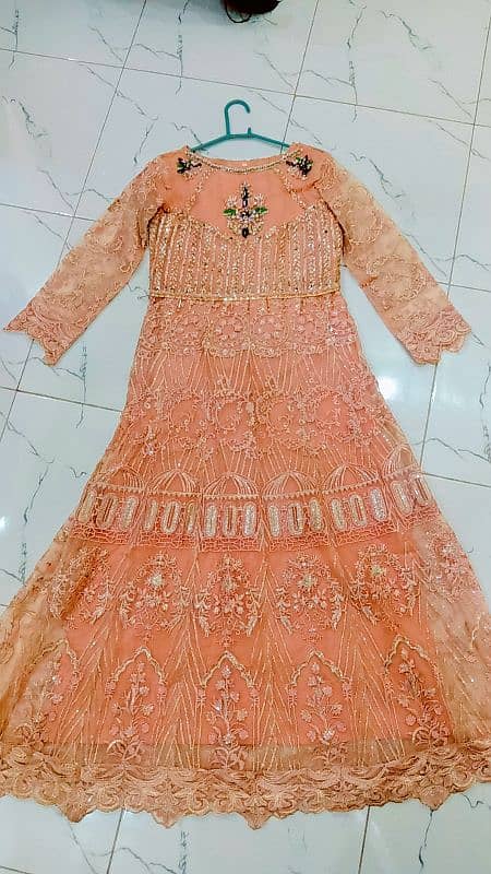 peachy pink long maxi with shalwar and dupatta 0