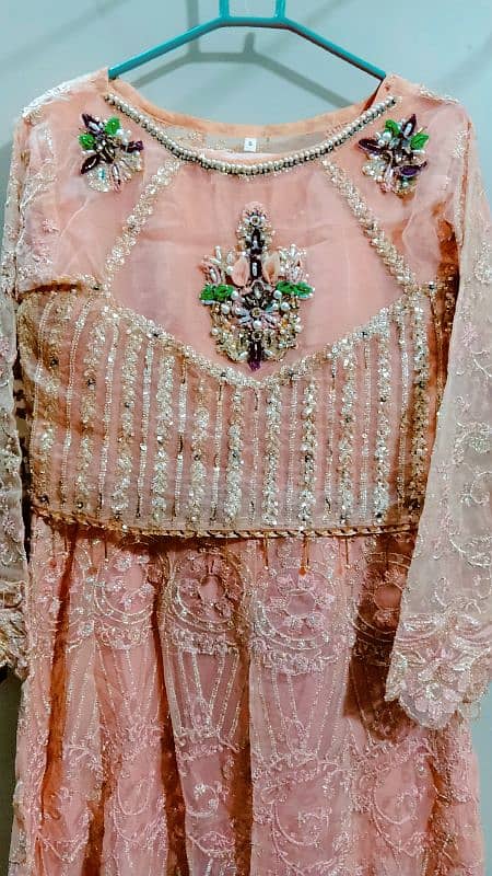 peachy pink long maxi with shalwar and dupatta 1